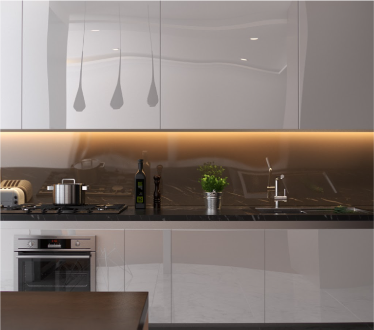 Modern kitchen customised with digital laminates by Greenlam Industries
