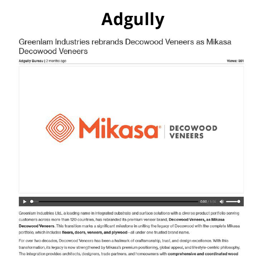 Greenlam Industries rebrands Decowood Veneers as Mikasa Decowood Veneers